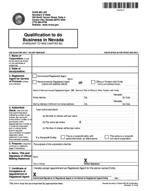 Nevada Business Qualification Form