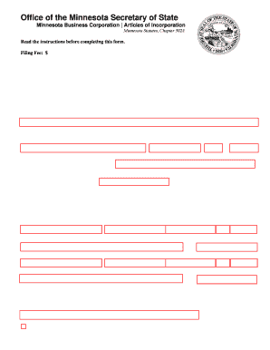 Minnesota Business Corporation Articles of Incorporation