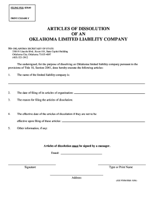 Oklahoma LLC Articles of Dissolution