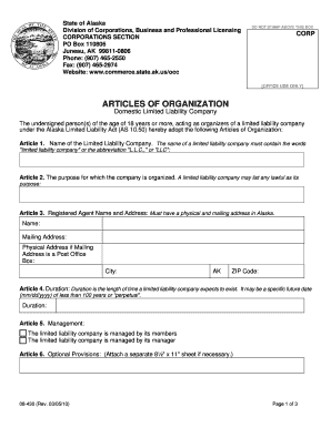 Alaska Domestic LLC Articles of Organization