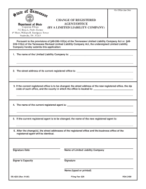 Tennessee Change of Registered Agent Form