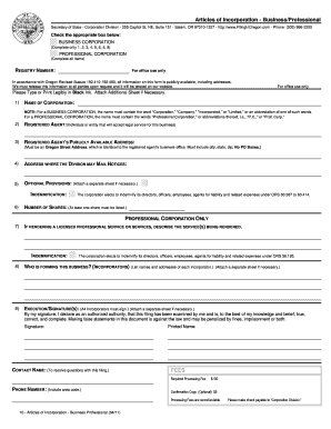 Oregon Articles of Incorporation