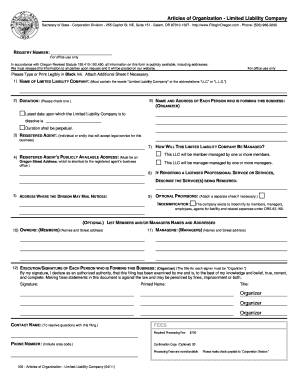 Oregon Articles of Organization - LLC