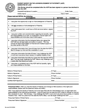 Parent Survey on Acknowledgment of Paternity (AOP)