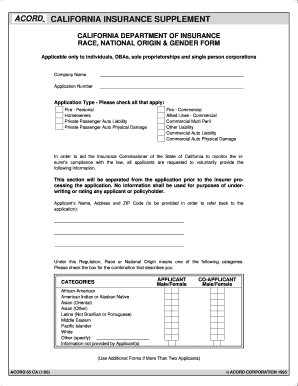 California Insurance Supplement Form