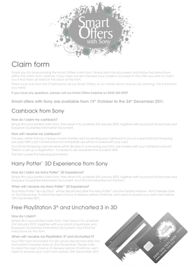 Sony Smart Offers Claim Form
