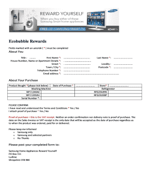 Samsung Ecobubble Rewards Form