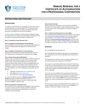 Ontario Annual Renewal for Professional Corporation Authorization