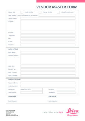 Vendor Master Form