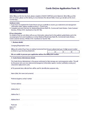 Cards OnLine Application Form