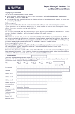 Expert Managed Solutions ISA Additional Payment Form