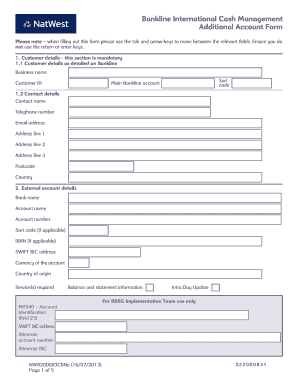 Bankline Additional Account Form