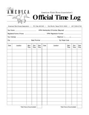 American Paint Horse Association Time Log