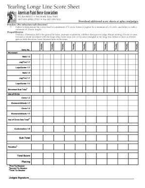 APHA Yearling Score Sheet