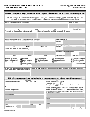 New York State Birth Certificate Application