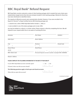 RBC Royal Bank Refund Request Form