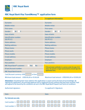 RBC Royal Bank Visa TravelMoney Application Form