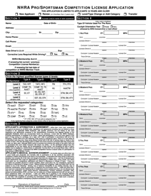 NHRA Pro/Sportsman Competition License Application