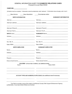 General Information Sheet for Domestic Relations Cases