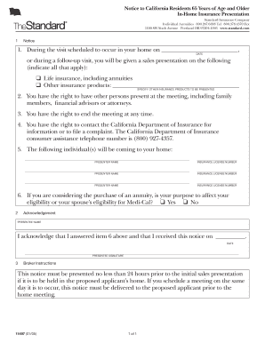 California In-Home Insurance Presentation Notice
