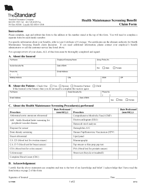 Health Maintenance Screening Benefit Claim Form