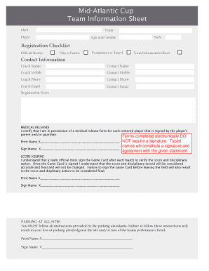 Mid-Atlantic Cup Team Information Sheet