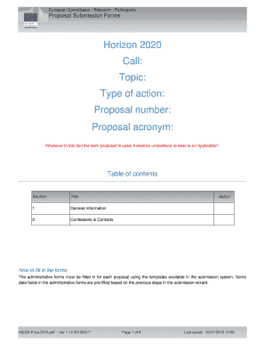 Horizon 2020 Proposal Submission Form