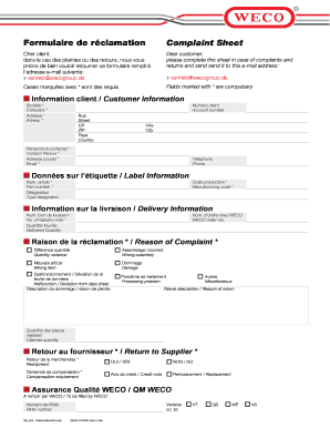 Formulaire de réclamation