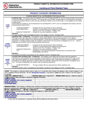 Product Submittal Information Gathering Form