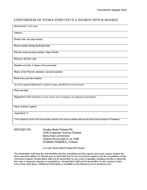 Stora Enso Share Conversion Request Form