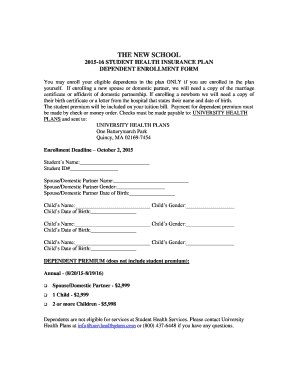 Student Health Insurance Plan Dependent Enrollment Form