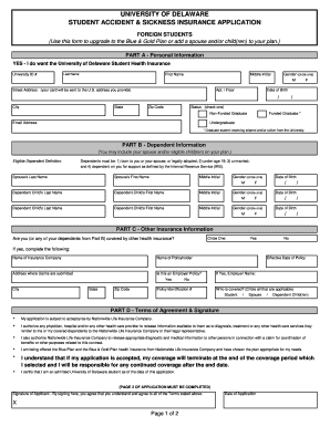 University of Delaware Student Health Insurance Application