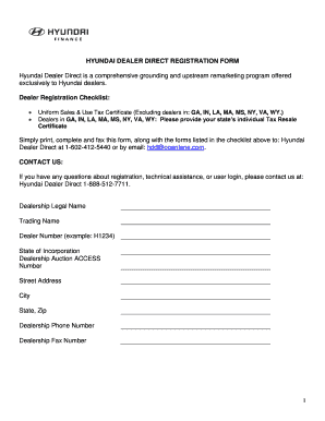 Hyundai Dealer Direct Registration Form