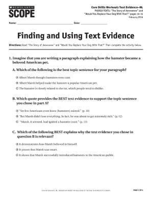 Text Evidence Worksheet