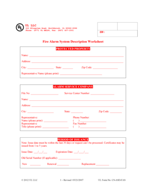 Fire Alarm System Description Worksheet