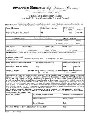 Funeral Director's Statement