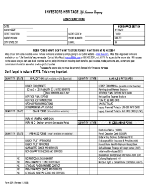 Investors Heritage Agency Supply Form