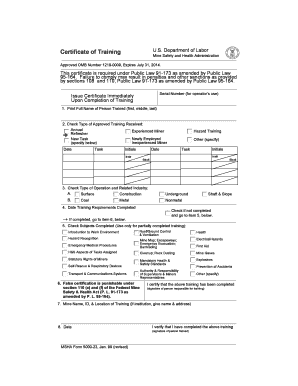 MSHA Form 5000-23 Certificate of Training