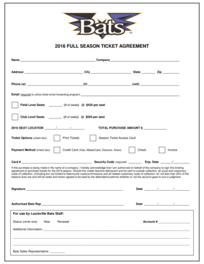 2016 Full Season Ticket Agreement