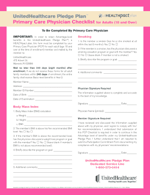UnitedHealthcare Pledge Plan Primary Care Physician Checklist