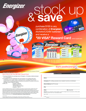 Energizer Battery Reward Certificate