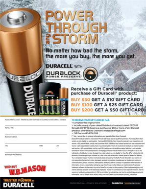 Duracell Gift Card Promotion Form