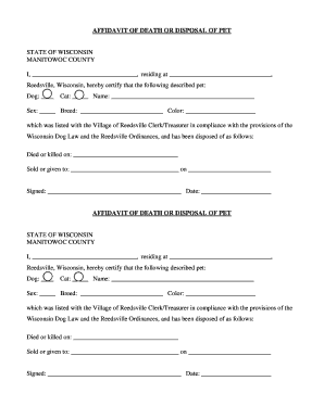 Affidavit of Death or Disposal of Pet