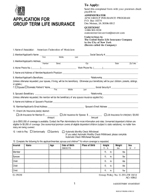 AFM Group Life Insurance Application Form