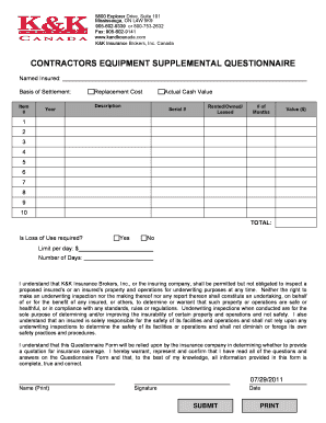 Equipment Supplemental Questionnaire