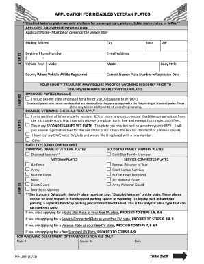 Wyoming Disabled Veteran Plate Application