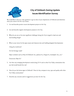 City of Oshkosh Zoning Update Issues Identification Survey