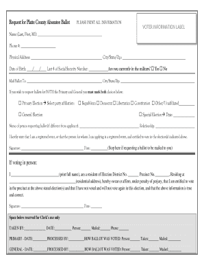Platte County Absentee Ballot Request