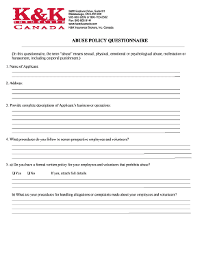 Abuse Policy Questionnaire