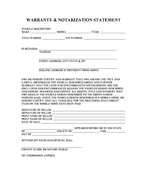 Vehicle Warranty and Notarization Statement